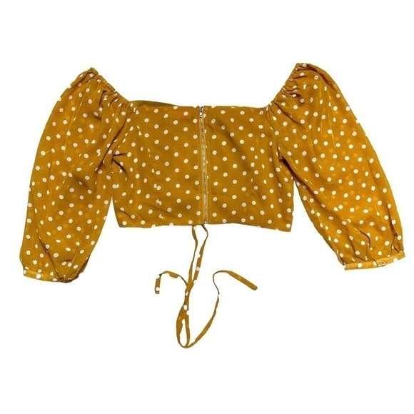 Re:named Off the Shoulder Puffy Mid Sleeve Tan Crop Top | U.S. Woman’s Medium - Picture 2 of 8